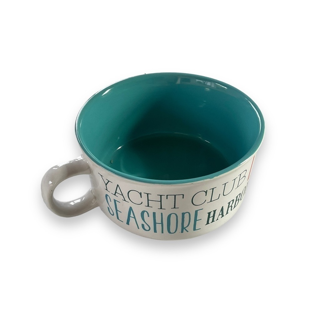 Souper Mug Coastal Clam Chowder Soup Ceramic Bowl East West‎ Coast White Blue